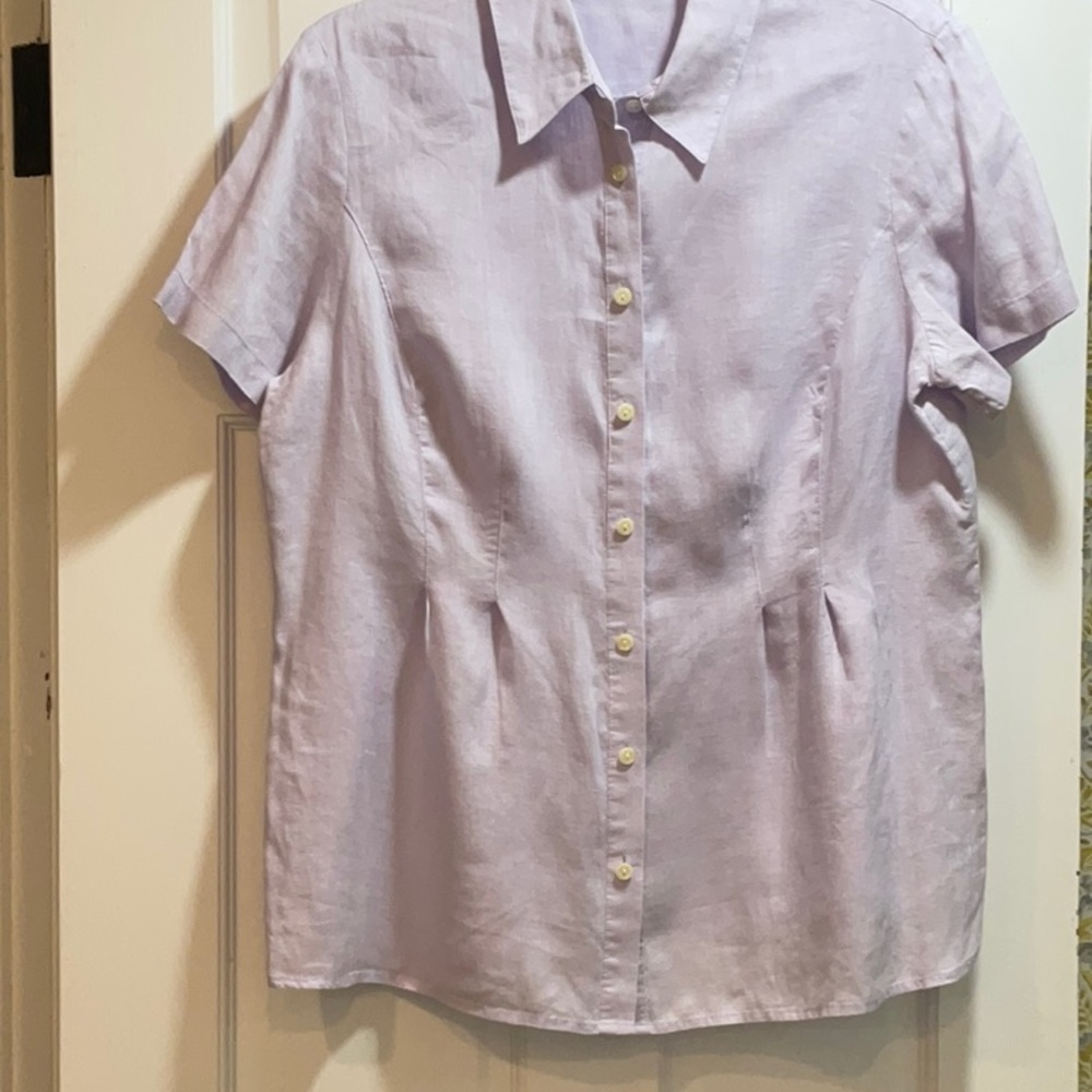 JJill Washable Linen Lilac Button Front Blouse